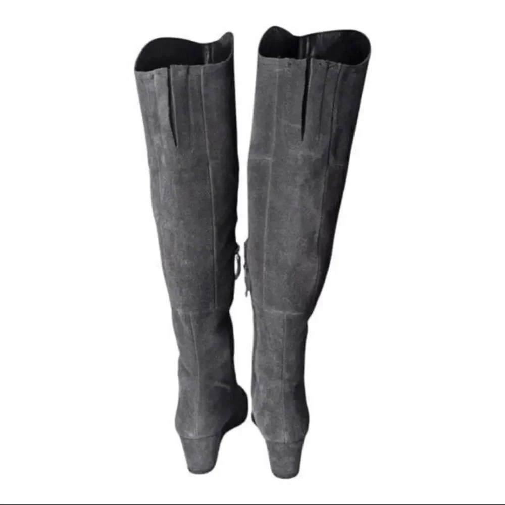 Franco Sarto Abela Suede Over-the-Knee Charcoal Gray Zip Boots Sz 6